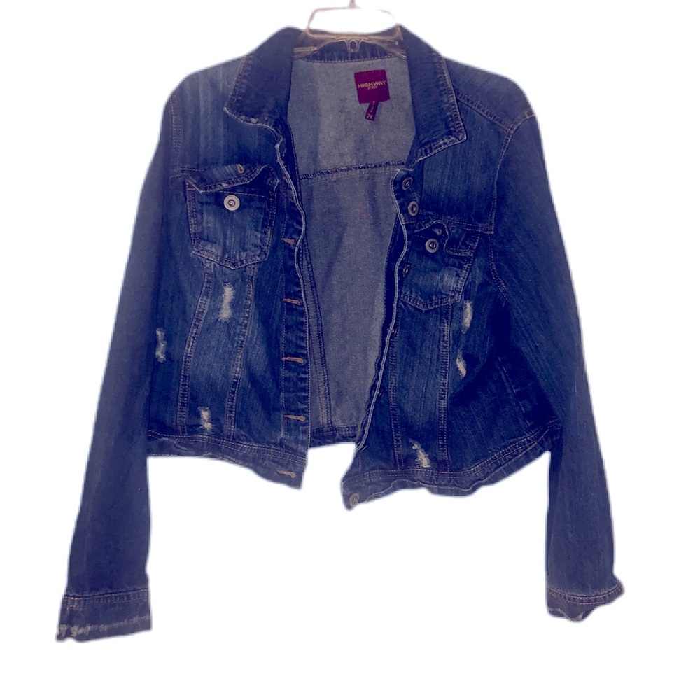 Beautiful PLUS size cropped ripped jean jacket